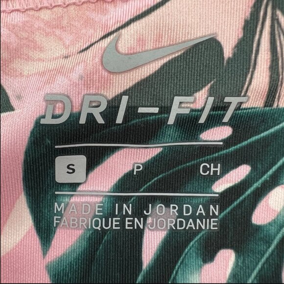 Nike Dri Fit Leggings S Pink Monstera Palm Leaves Cropped High Rise Tropical - Picture 7 of 9